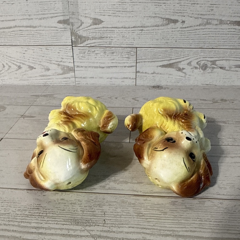 VTG Japan Ceramic Puppy Dog Salt Pepper Shakers Big Eye Cocker Spaniel Pair - Picture 8 of 9
